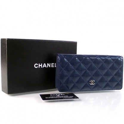 Chanel Quilted Patent Flat Wallet Blue 3 of 6