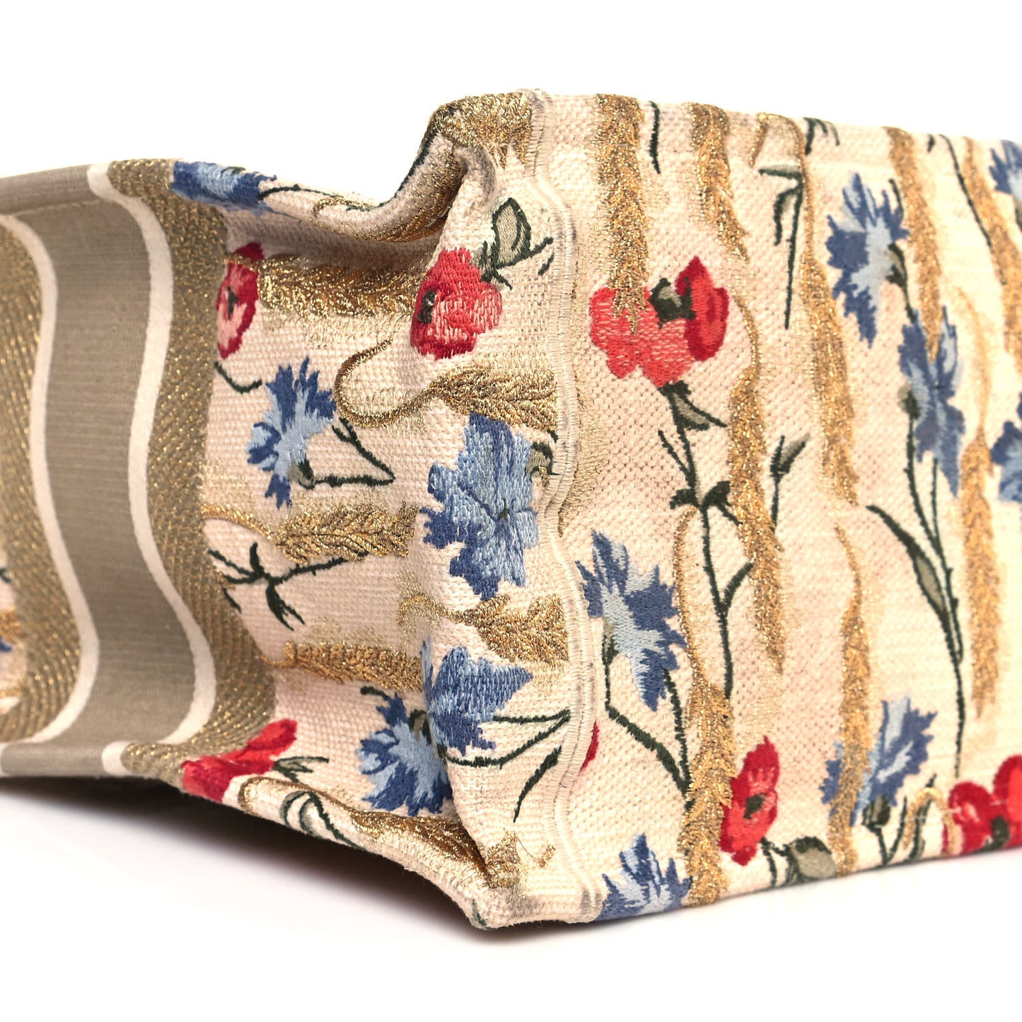 Canvas Embroidered Medium Hibiscus Book Tote Beige Multicolor