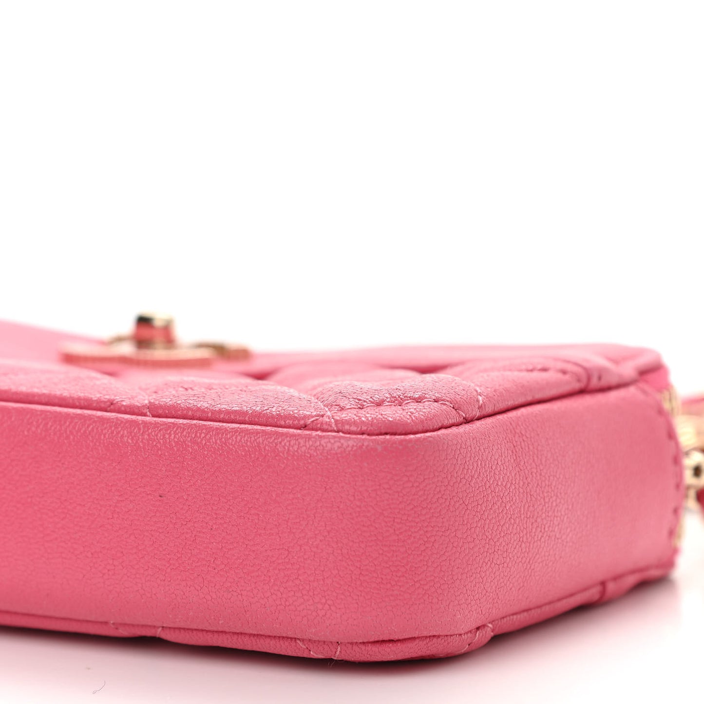 Metallic Sheepskin Quilted Small Vintage Mademoiselle Clutch With Chain Pink
