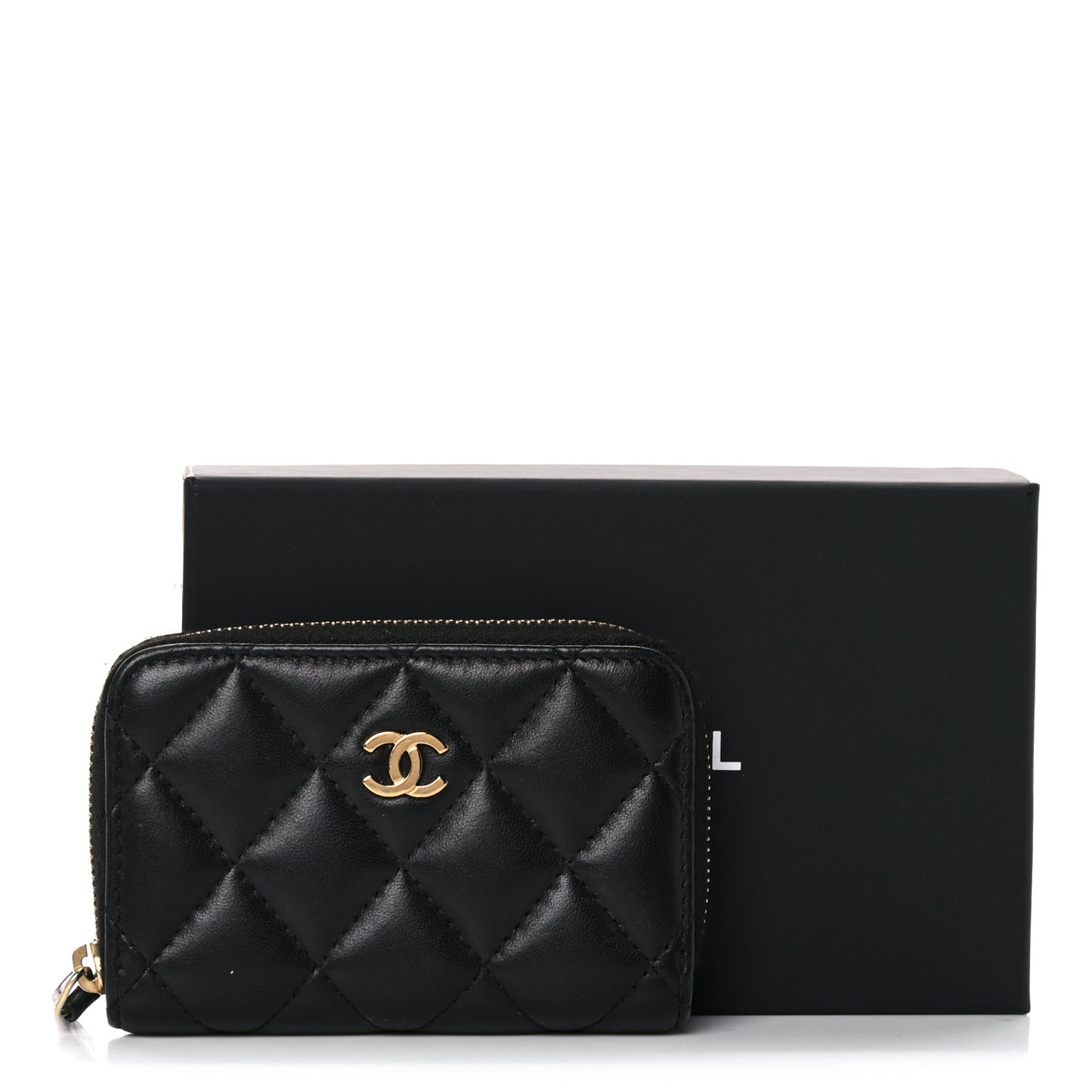 Lambskin Quilted Zip Coin Purse Black