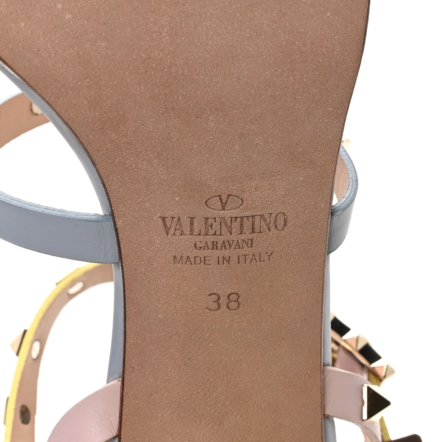 Calfskin Rockstud 90mm City Sandals 38 Sky Rose Green Yellow