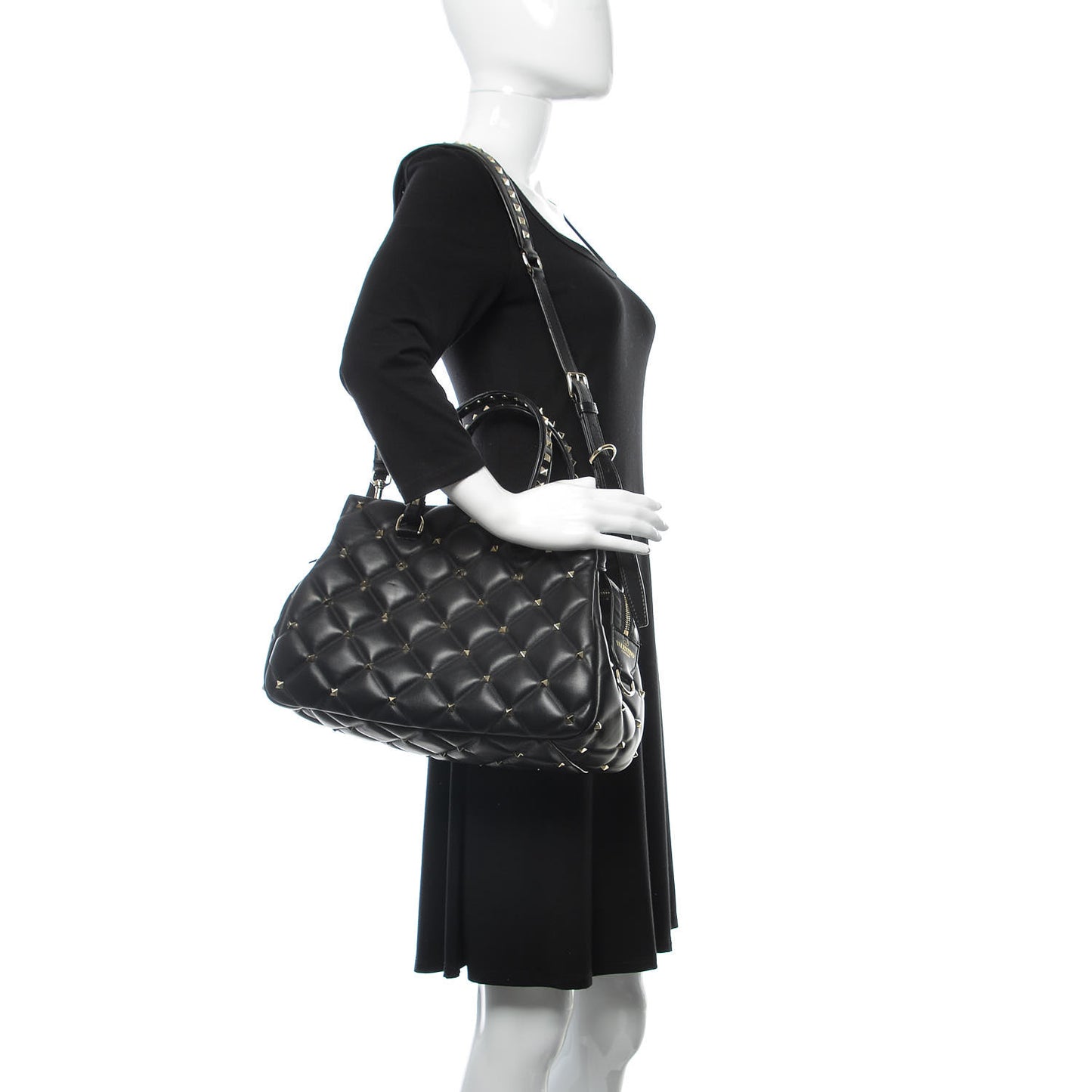 Nappa Candystud Double Handle Shoulder Bag Black