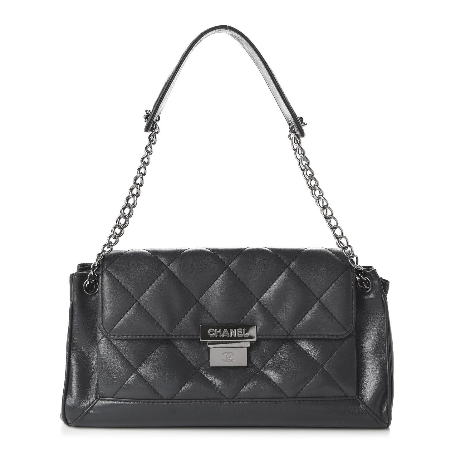 Calfskin Quilted Accordion Flap Grey