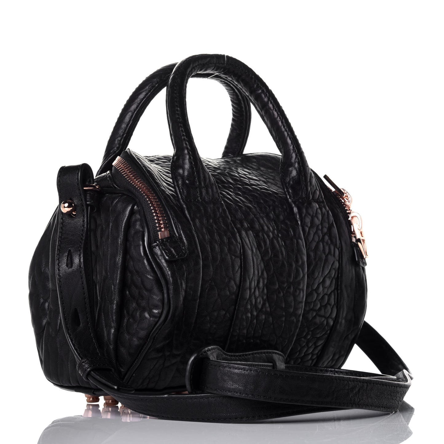 Pebbled Lambskin Mini Rockie Black Rose Gold Hardware