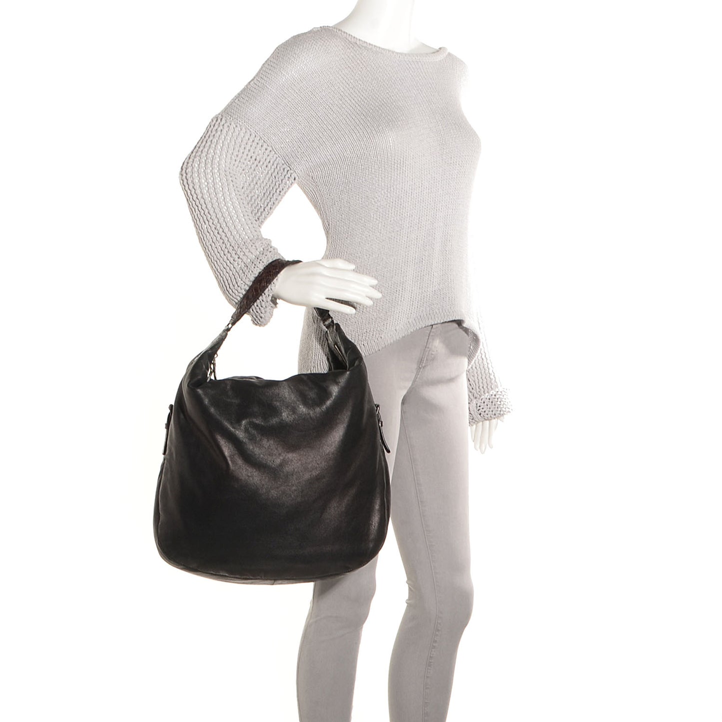 Intrecciato Soft Caiman San Marco Settantasei Hobo Nero Black