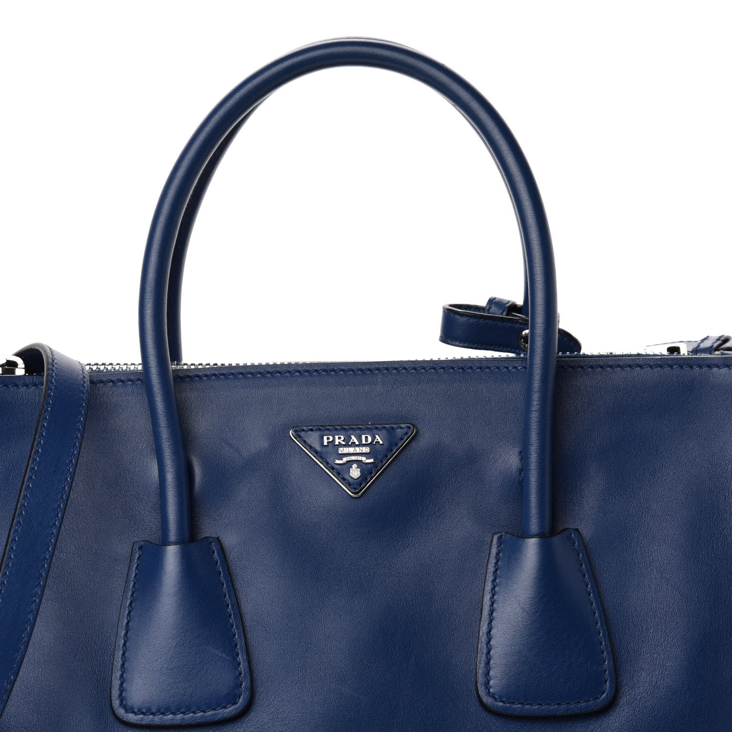 Prada Glace Calfskin Twin Pocket Tote Bluette 11 of 11