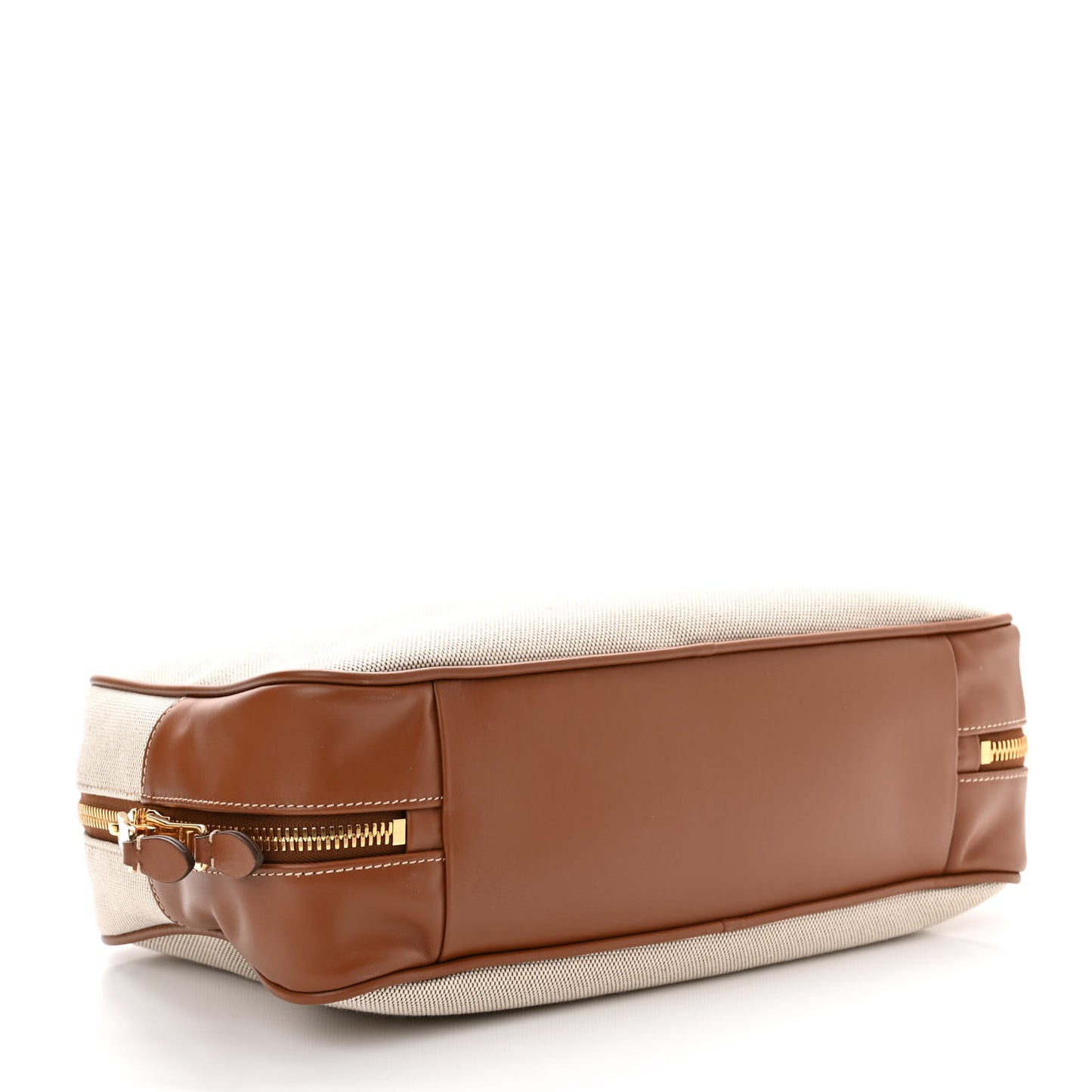 Canvas Calfskin Top Handle Bag Beige Brandy