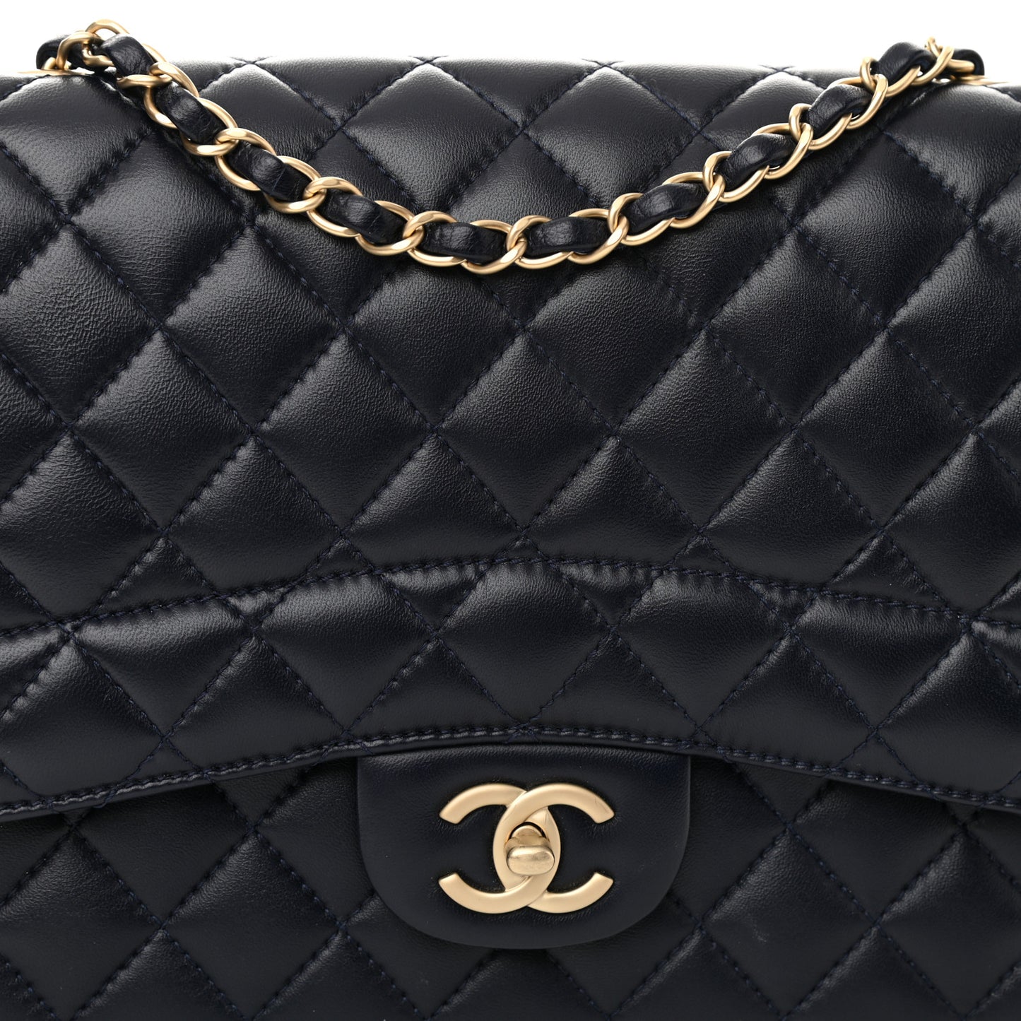 Lambskin Quilted Jumbo Mademoiselle Chic Flap Navy