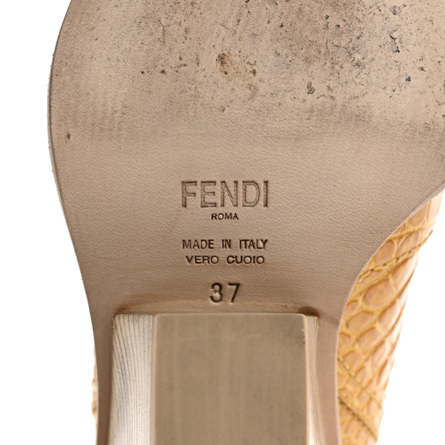 Fendi Calfskin Crocodile Embossed Cutwalk Ankle Boots 37 Yellow 6 of 9