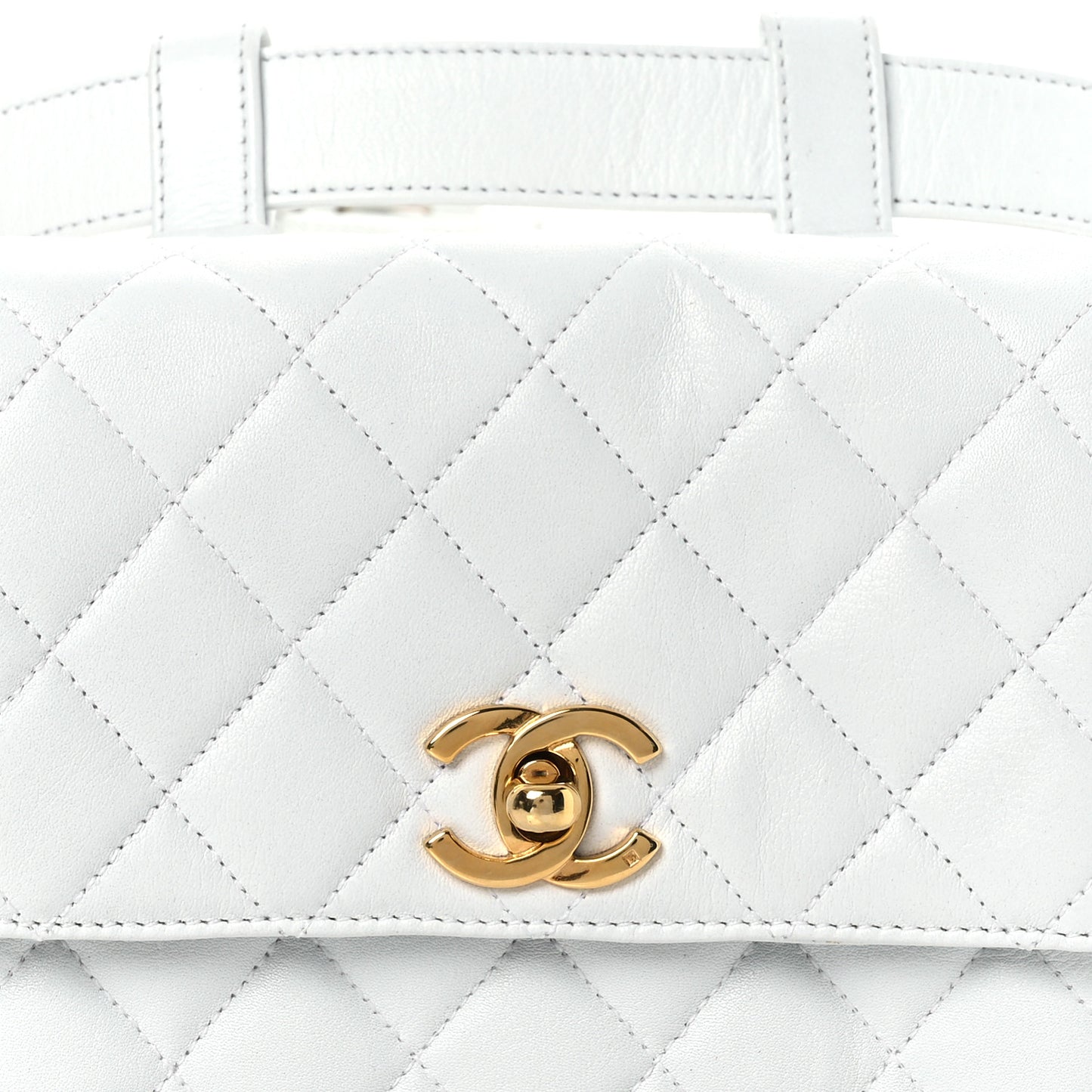 Lambskin Quilted Flap Waist Belt Bag 75 30 White
