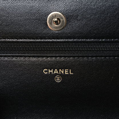 Chanel Lambskin Quilted Pearl Wallet On Chain WOC Black 5 of 12