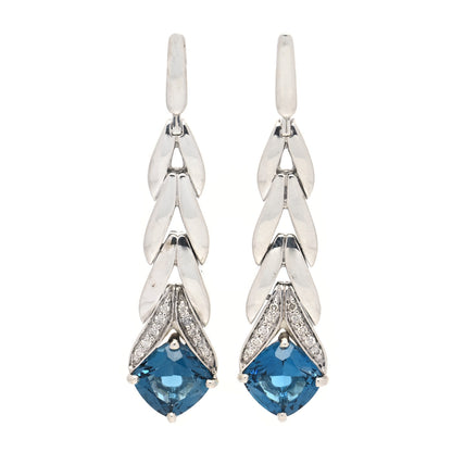 John Hardy Sterling Silver Diamond Blue Topaz Modern Chain Drop Earrings 1 of 5