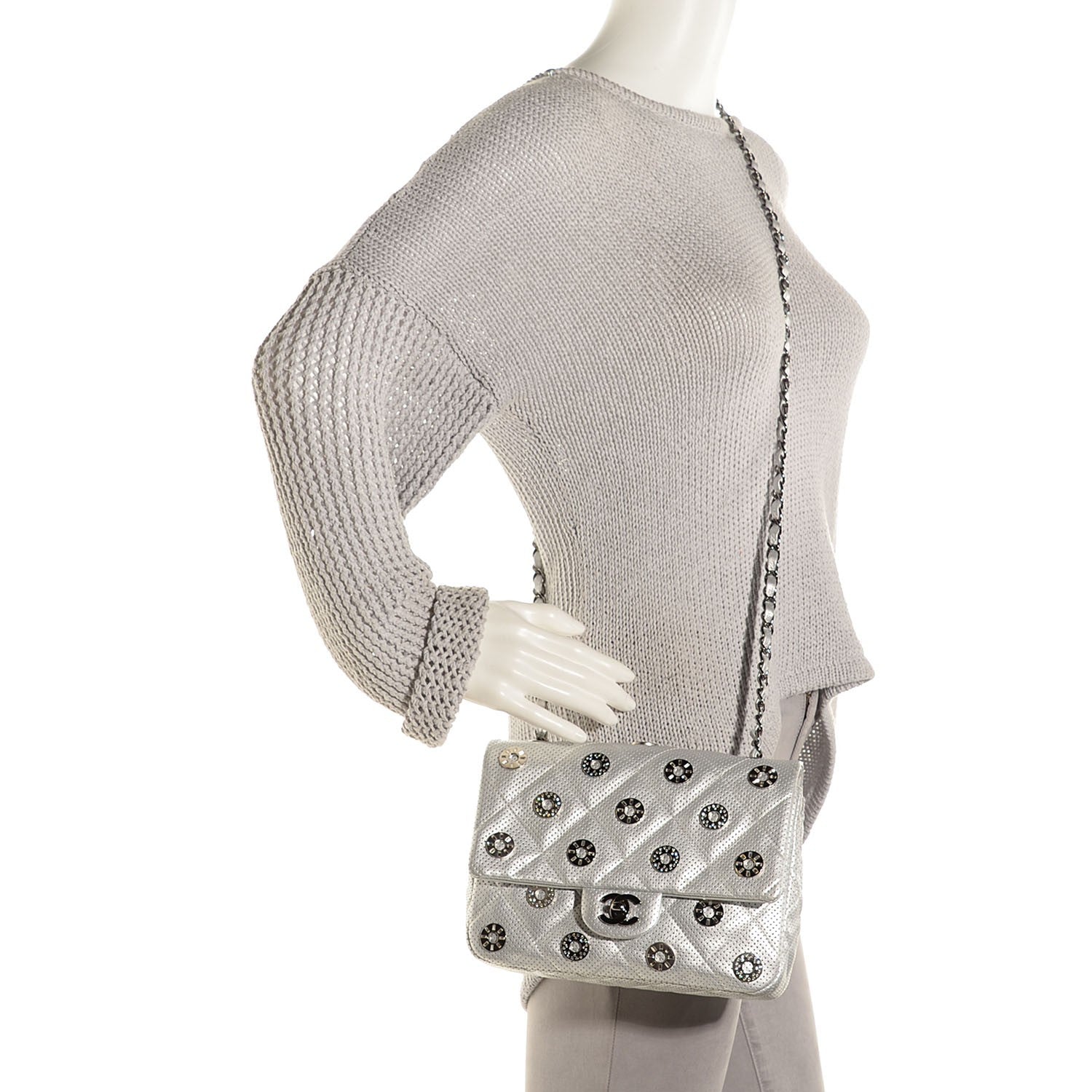 Chanel Perforated Metallic Lambskin Small CC Medals Flap Silver 2 of 9