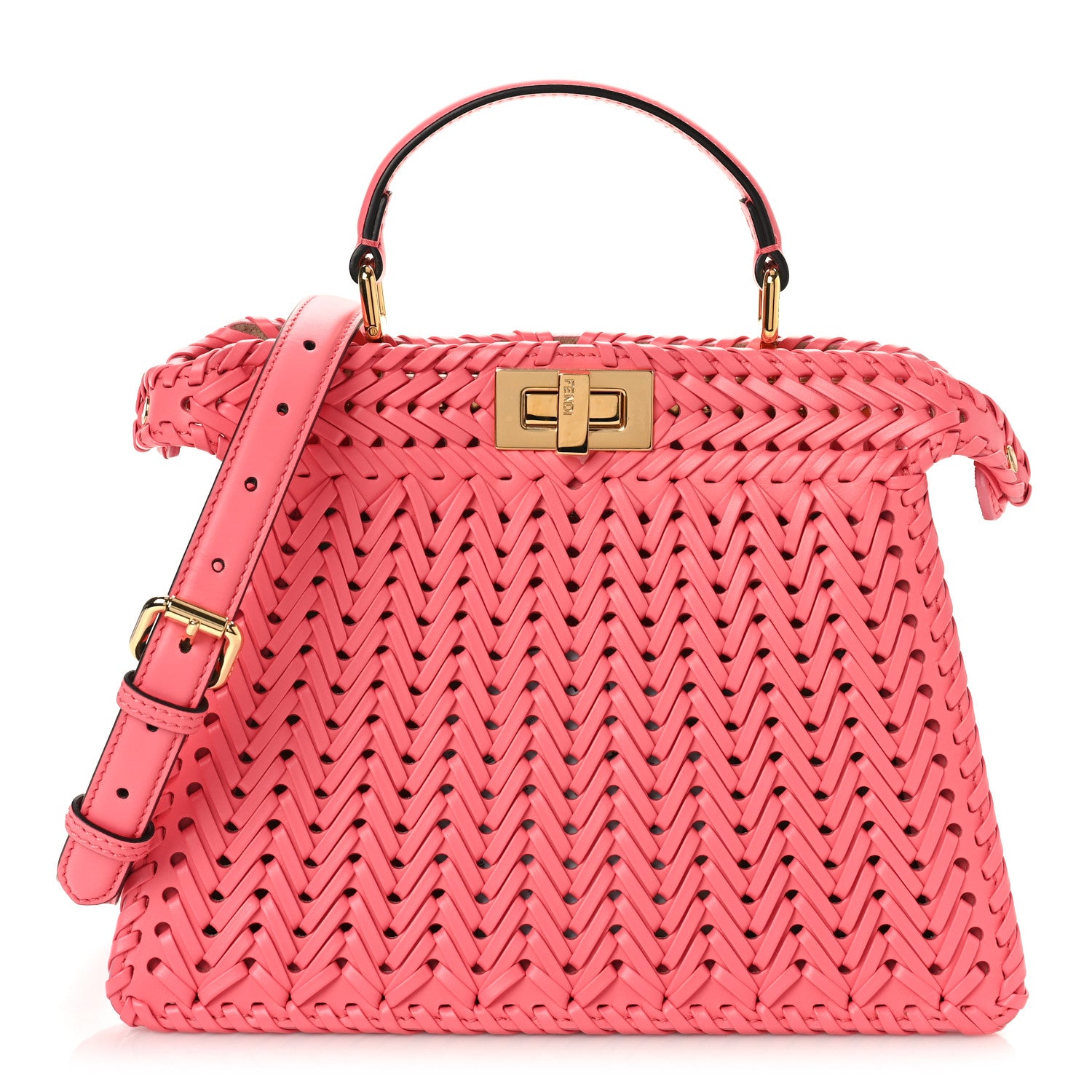 Fendi Vitello King Shiny Nappa Intreccio Small Peekaboo I SEE U Satchel Pink Dalia 1 of 9