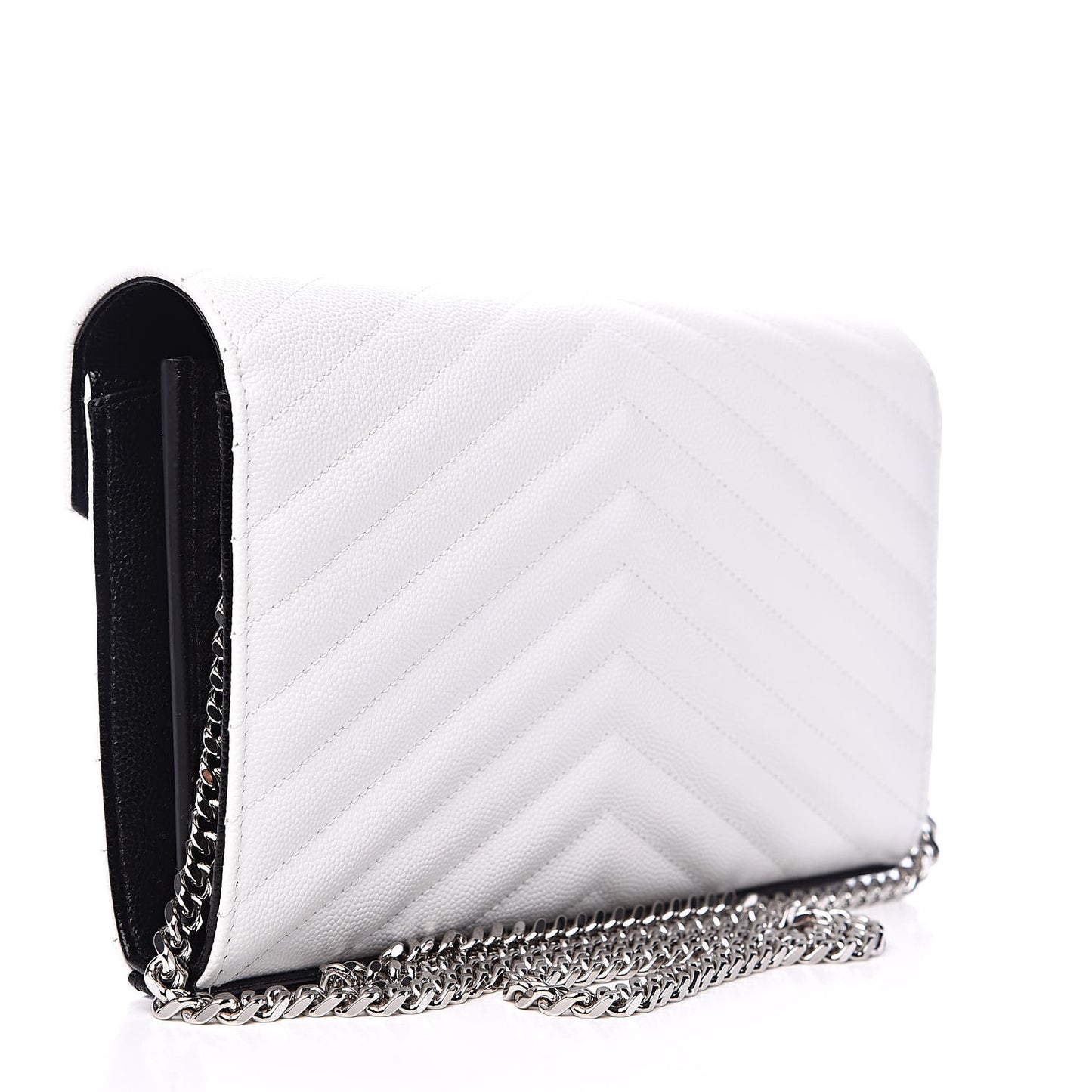 Grain De Poudre Matelasse Bi-Color Chevron Monogram Chain Wallet White Black