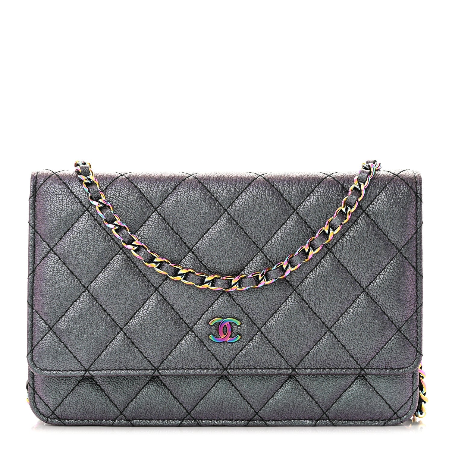 Chanel Iridescent Goatskin Quilted Wallet On Chain WOC Purple 1 of 12