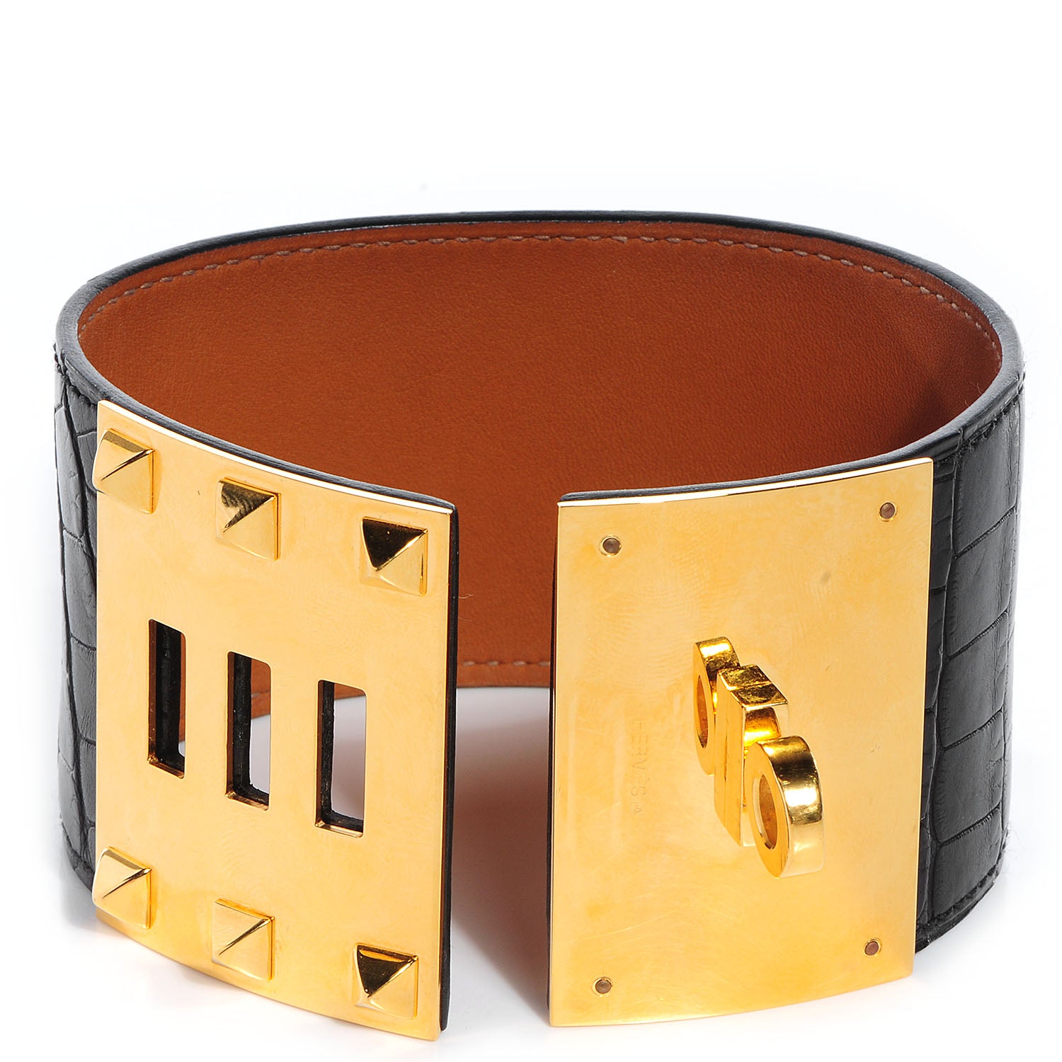 Hermes Matte Alligator Kelly Dog Extreme Bracelet Black Large 3 of 6