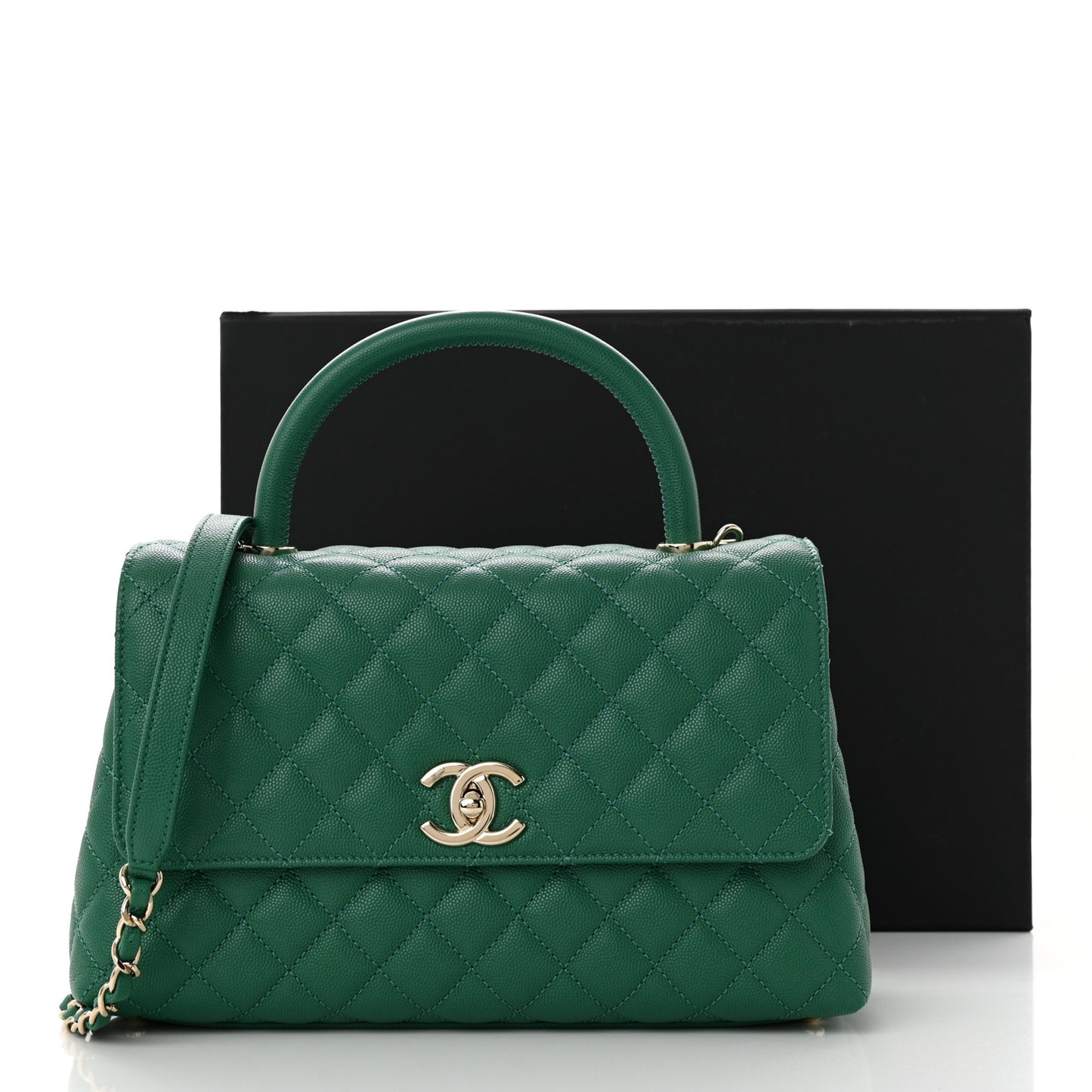 Caviar Quilted Small Coco Handle Flap Green
