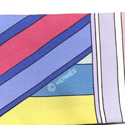 Hermes Silk Sangles En Zigzag Twilly Bleu Mauve Jaune 3 of 4
