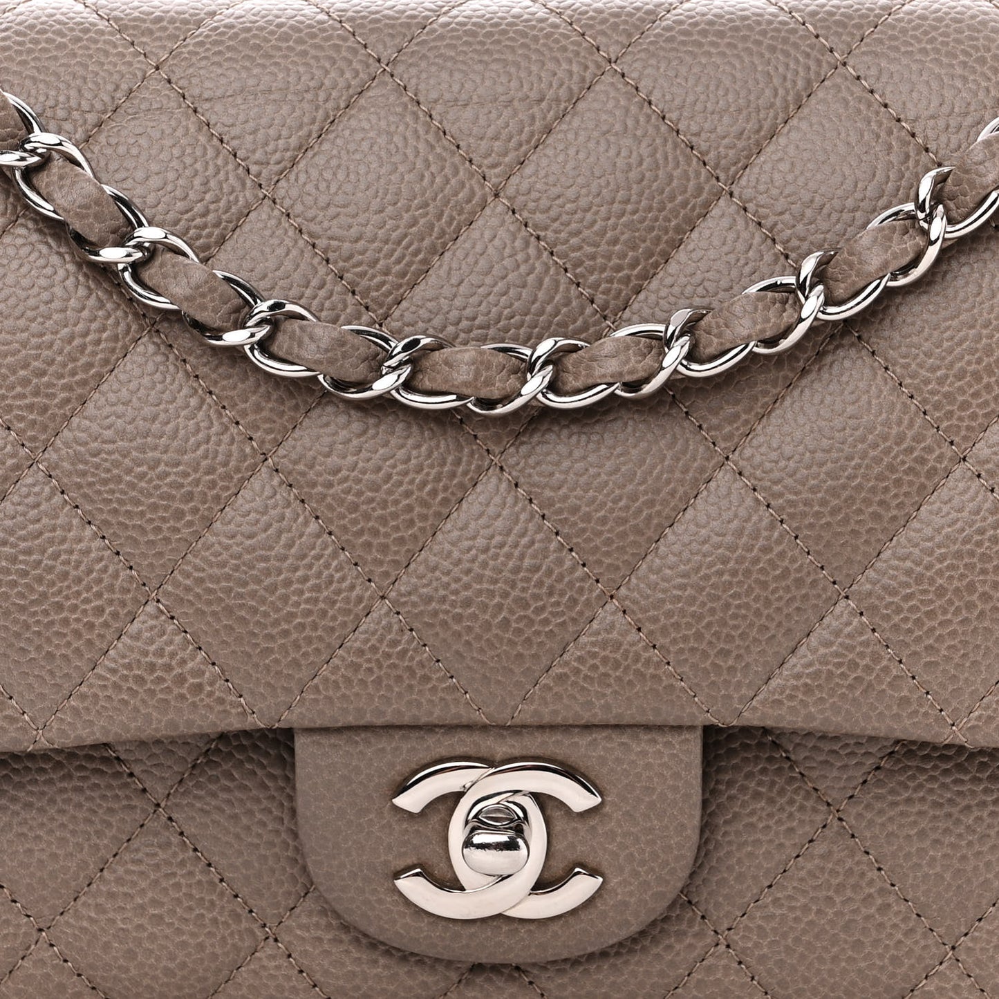 Caviar Quilted Medium Double Flap Grey