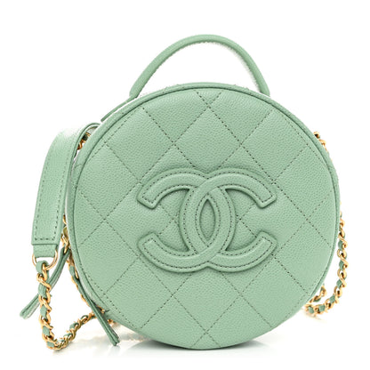 Chanel Caviar Quilted Small Round Vanity With Chain Light Green 1 of 11