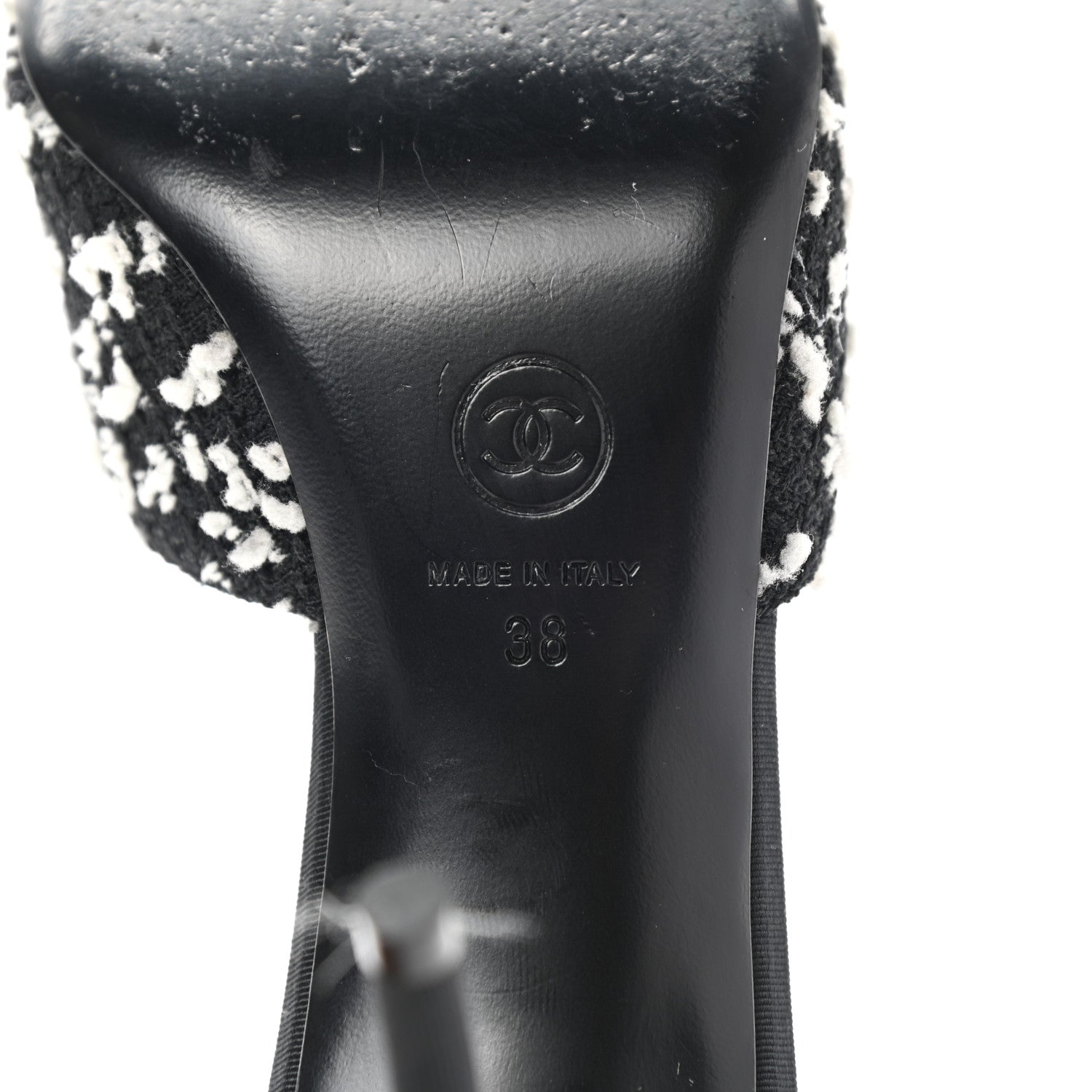 Chanel Tweed Grosgrain Pearl Mules 38 Black White 7 of 8