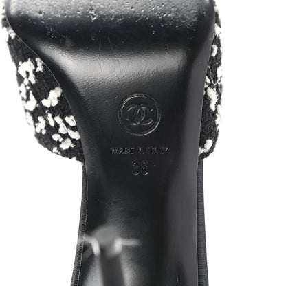 Chanel Tweed Grosgrain Pearl Mules 38 Black White 7 of 8