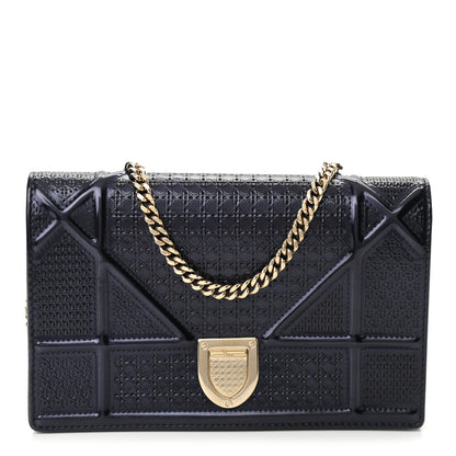 Christian Dior Metallic Patent Micro-Cannage Diorama Wallet on Chain Pouch Navy Blue 1 of 8