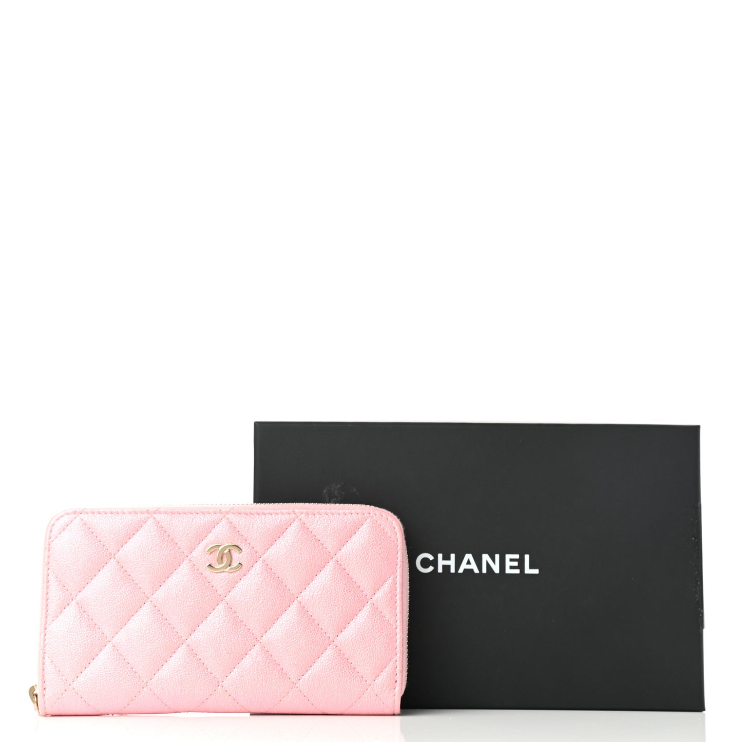 Iridescent Caviar Quilted Medium Zip Around Wallet Pink