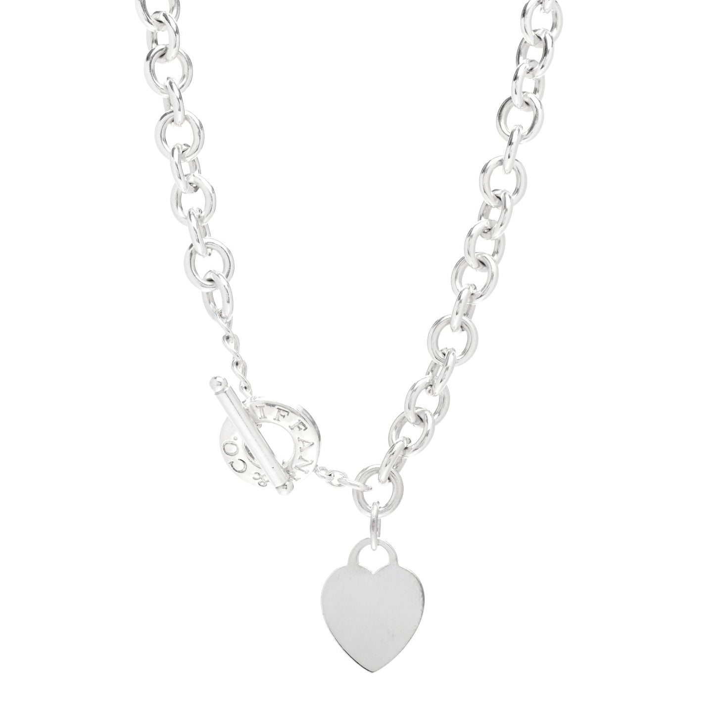 Sterling Silver Heart Tag Toggle Necklace