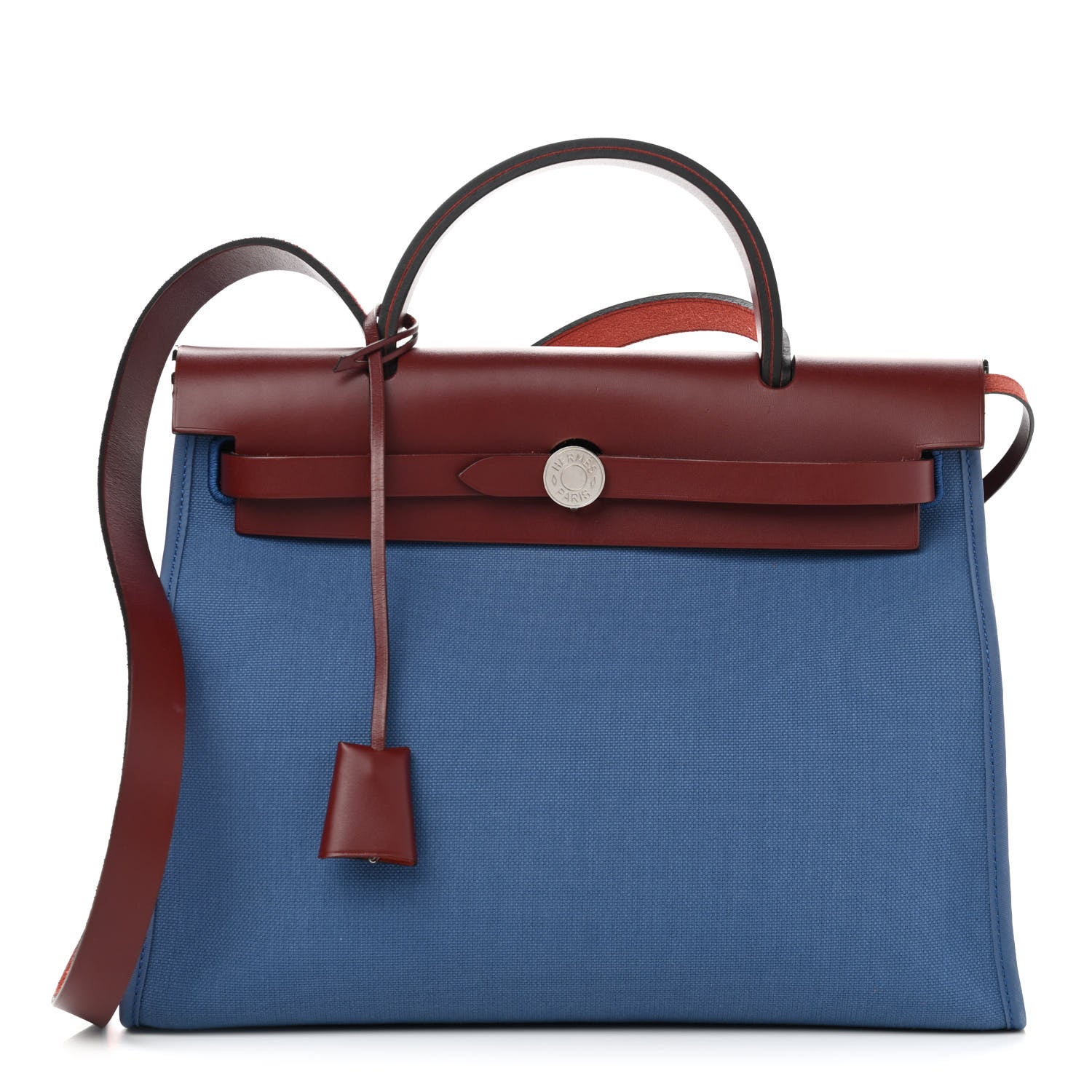 Hermes Vache Hunter Toile Militaire Herbag Zip 31 PM Bleu Agate Rouge H 2 of 12