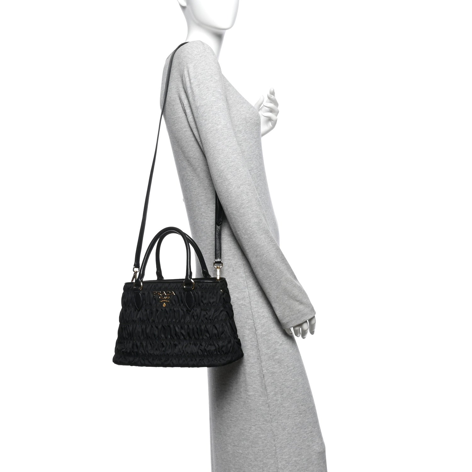 Prada Tessuto Nylon Gaufre Small Tote Black 2 of 12
