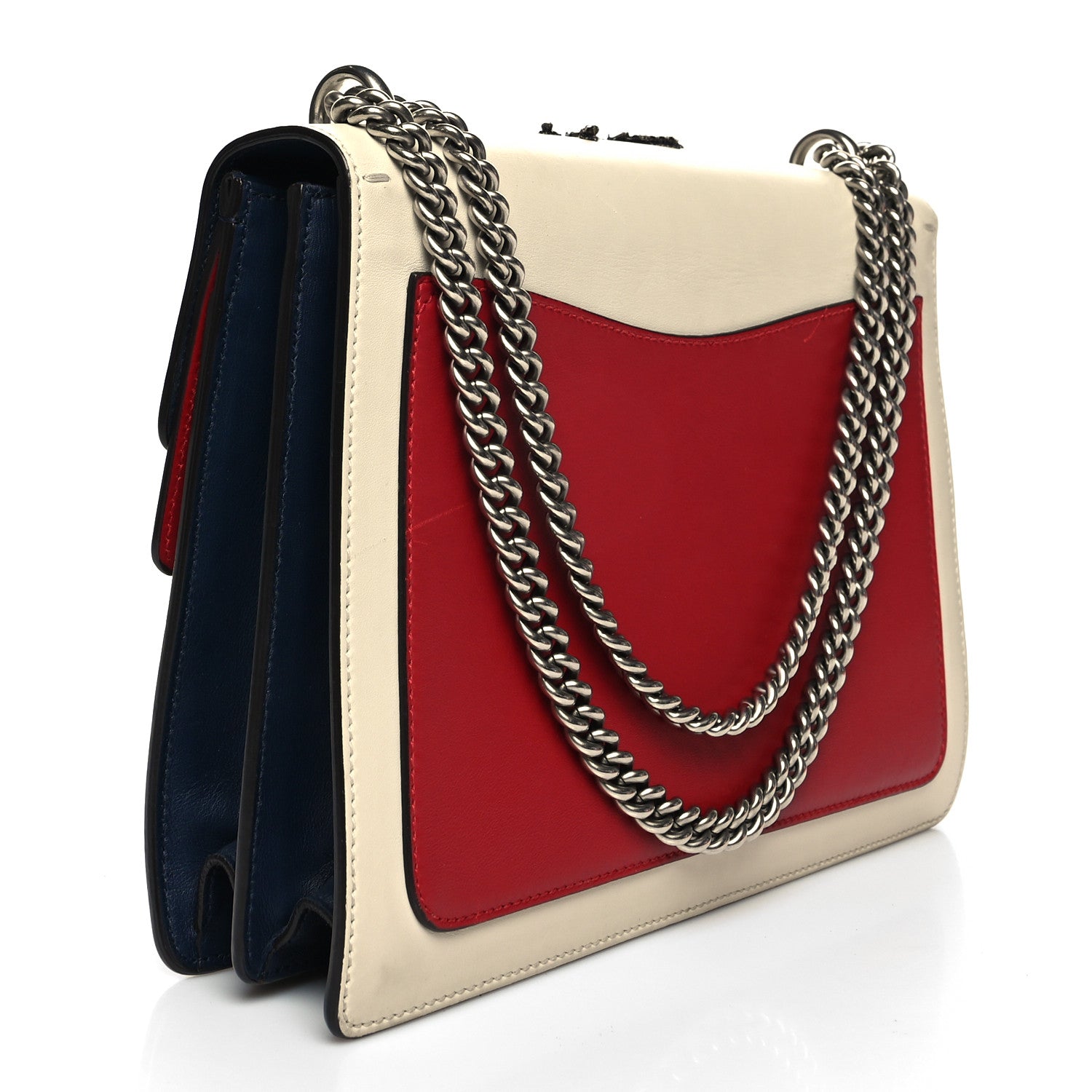 Gucci Calfskin Bee Embroidered Medium Dionysus Shoulder Bag White Blue Hibiscus Red 3 of 17