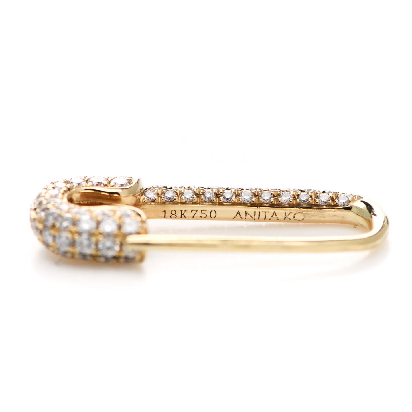 18K Yellow Gold Diamond Mini Safety Pin Earring