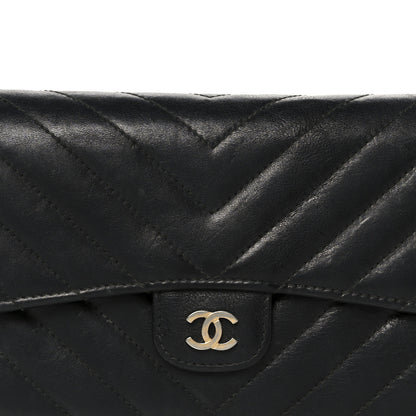 Chanel Calfskin Chevron Quilted Large Gusset Flap Wallet Black 9 of 9