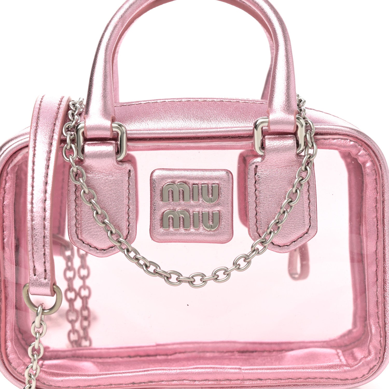 Miu Miu Metallic Nappa Plexi Vinyl Mini Top Handle Crossbody Rosa Mordore 7 of 9