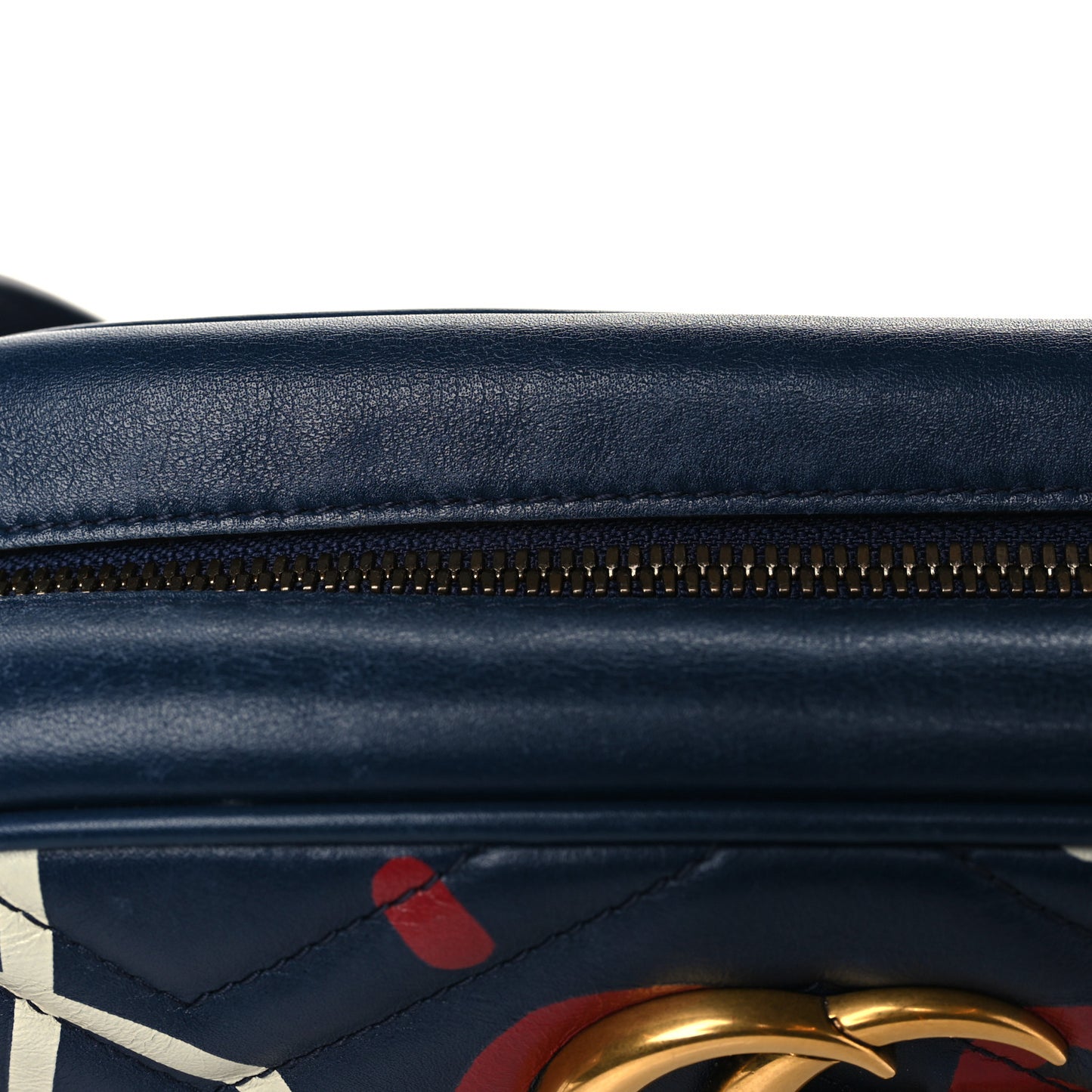 Calfskin Matelasse GucciGhost Small GG Marmont Chain Shoulder Bag Blue Agata Hibiscus Red