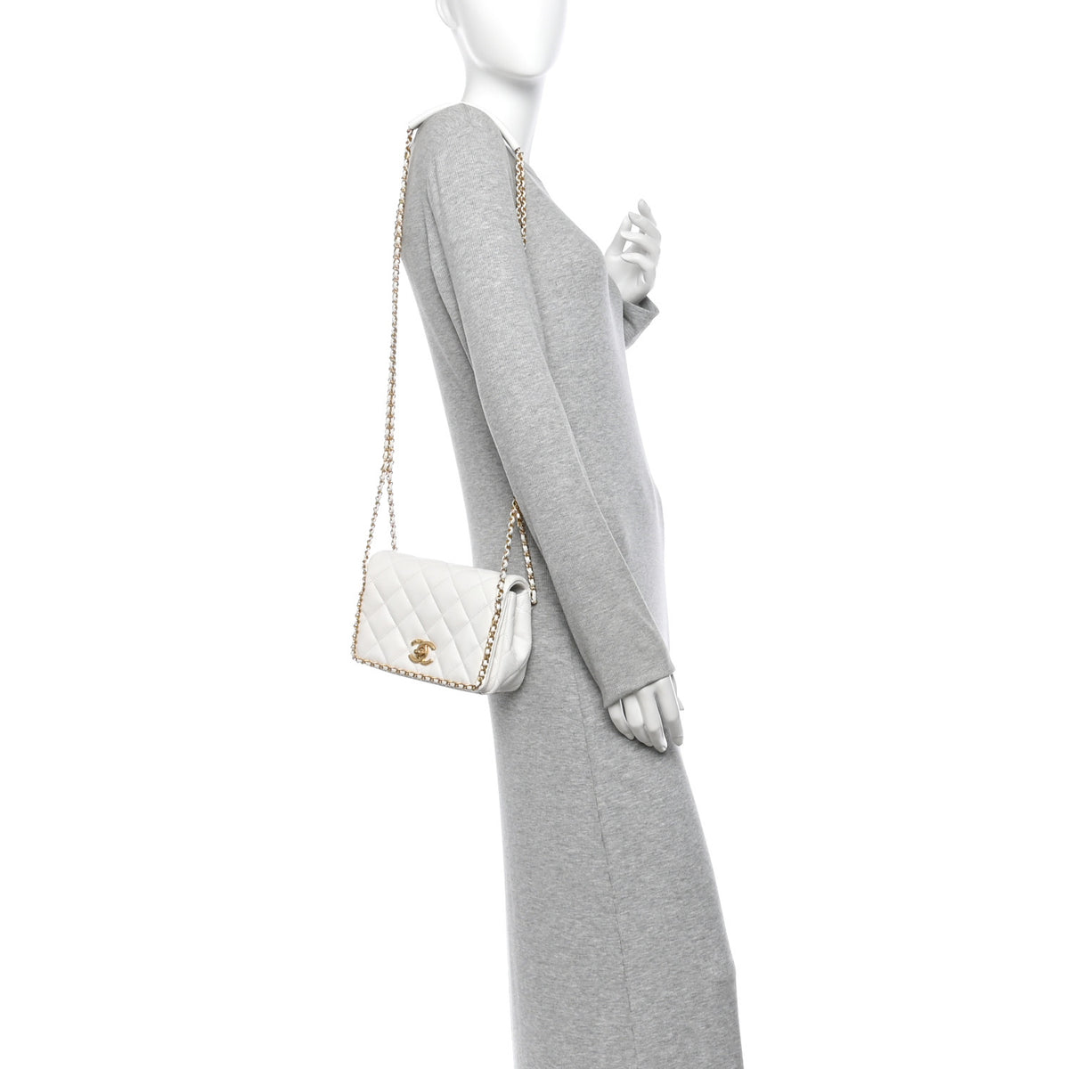 Caviar Quilted Chain Around Flap White
