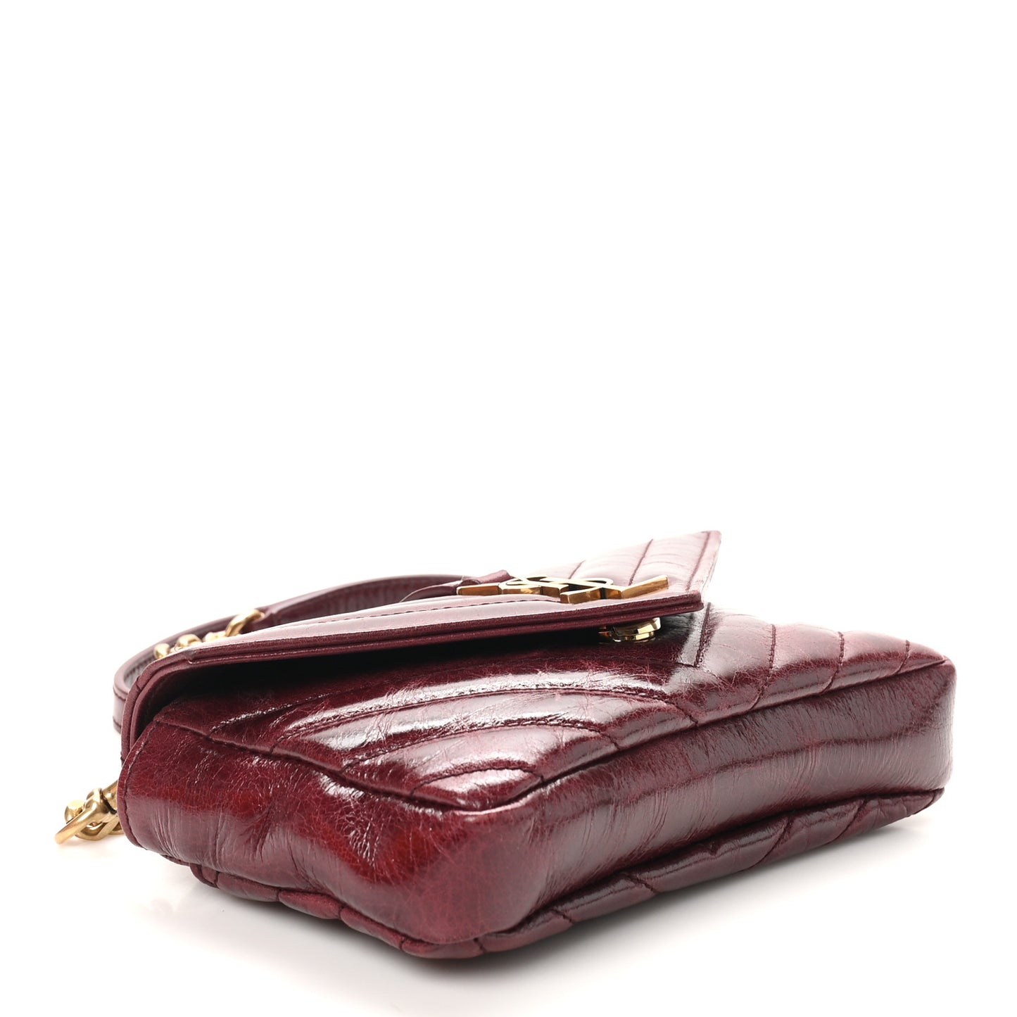 Shiny Calfskin Matelasse Chevron Monogram Mini College Bag Deep Hot Wine