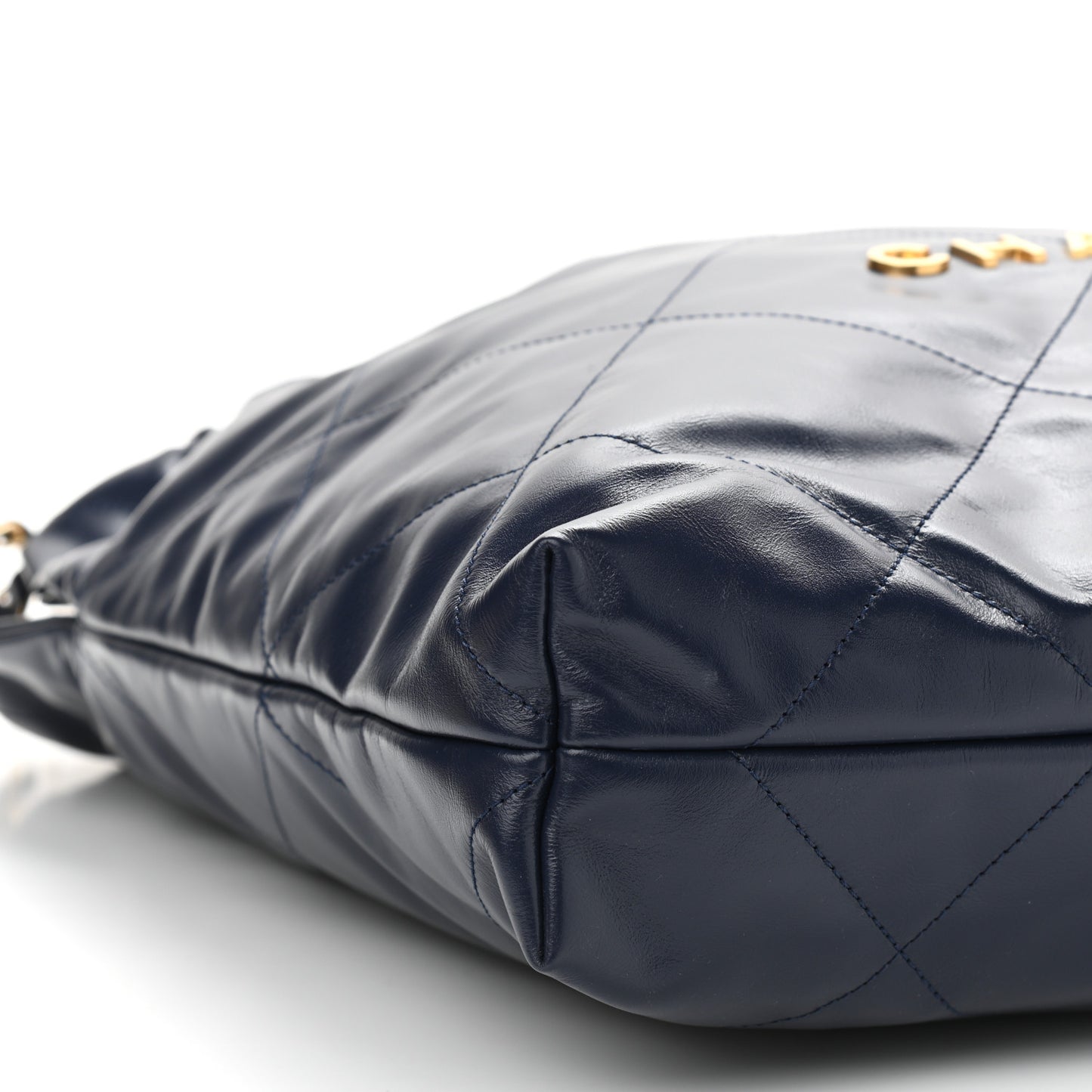 Shiny Calfskin Quilted Chanel 22 Navy Blue