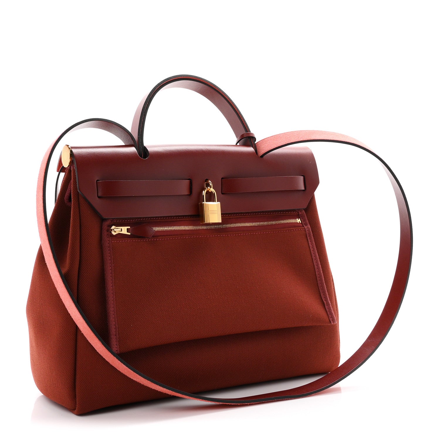 Hermes Military Toile Vache Hunter Herbag Zip Retourne 31 PM Rouge H 4 of 12