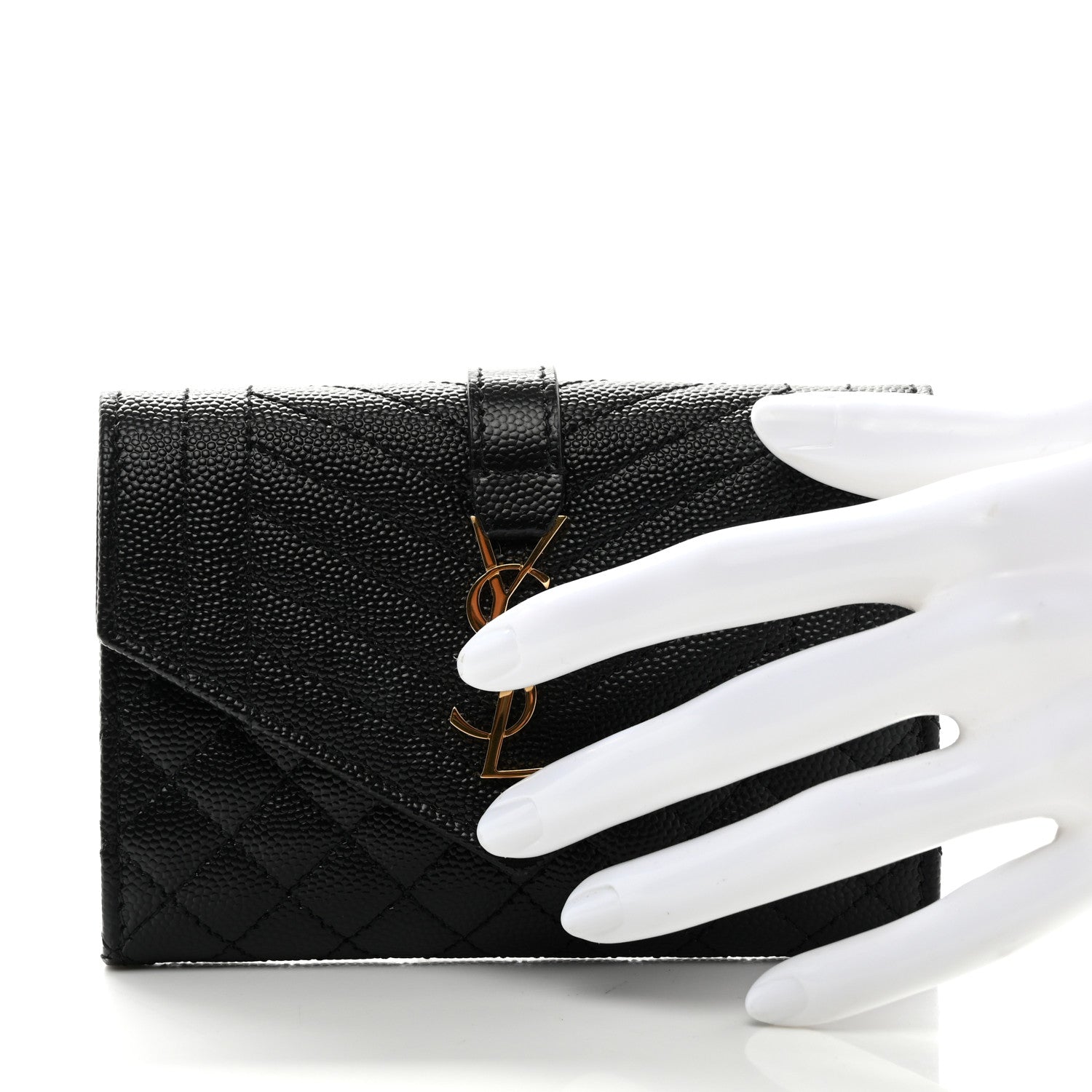 Saint Laurent Grain De Poudre Textured Mixed Matelasse Triquilt Small Monogram Envelope Wallet Black 2 of 6