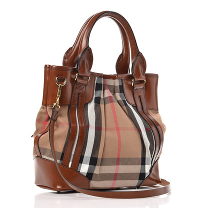 Burberry House Check Bridle Calfskin Small Whipstitch Tote Dark Tan 3 of 16