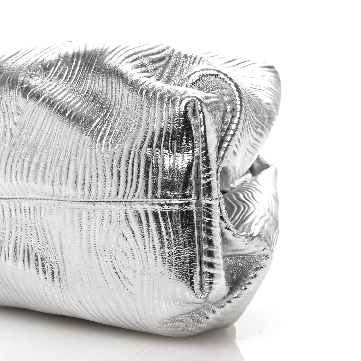Metallic Bark Calfskin Embossed The Pouch Oversized Clutch Silver