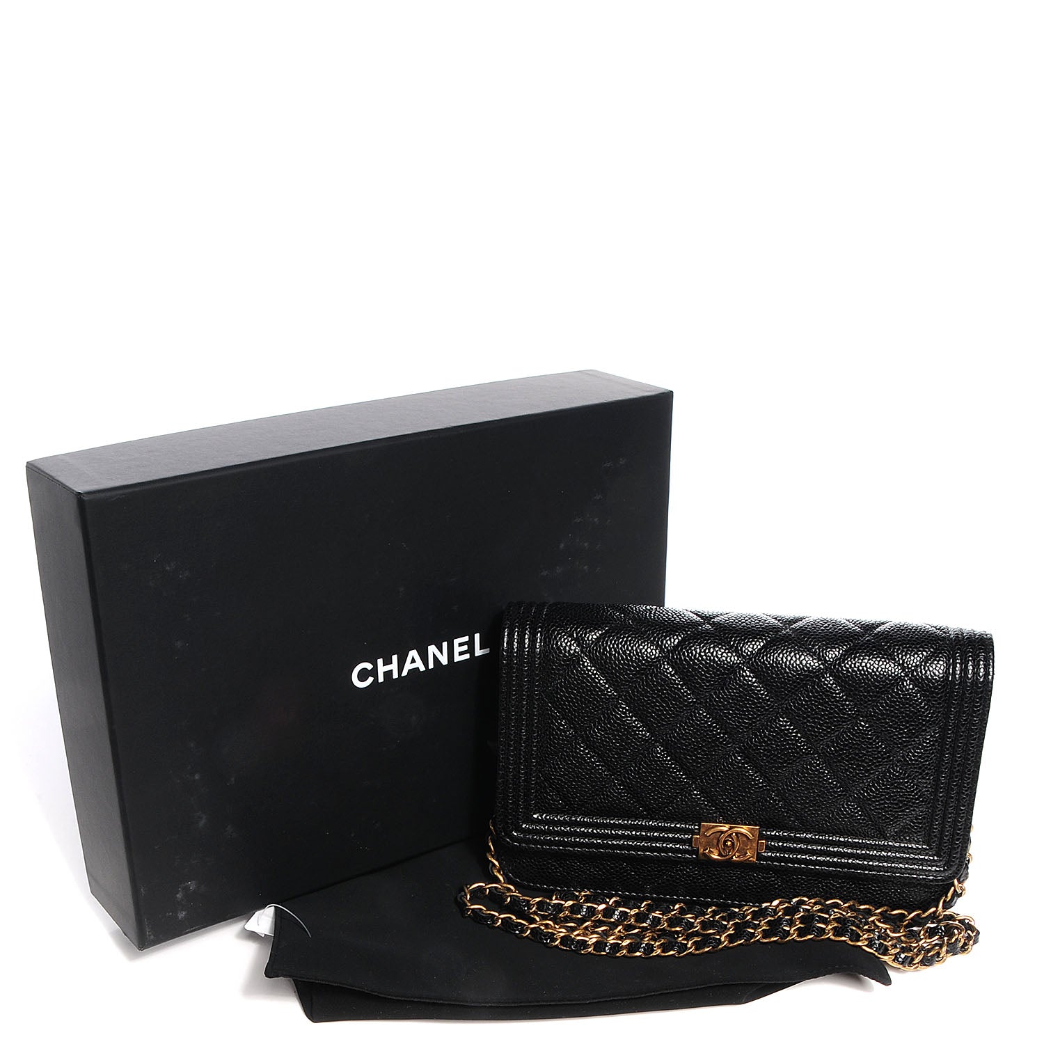 Chanel Caviar Quilted Boy Wallet On Chain WOC Black 7 of 18