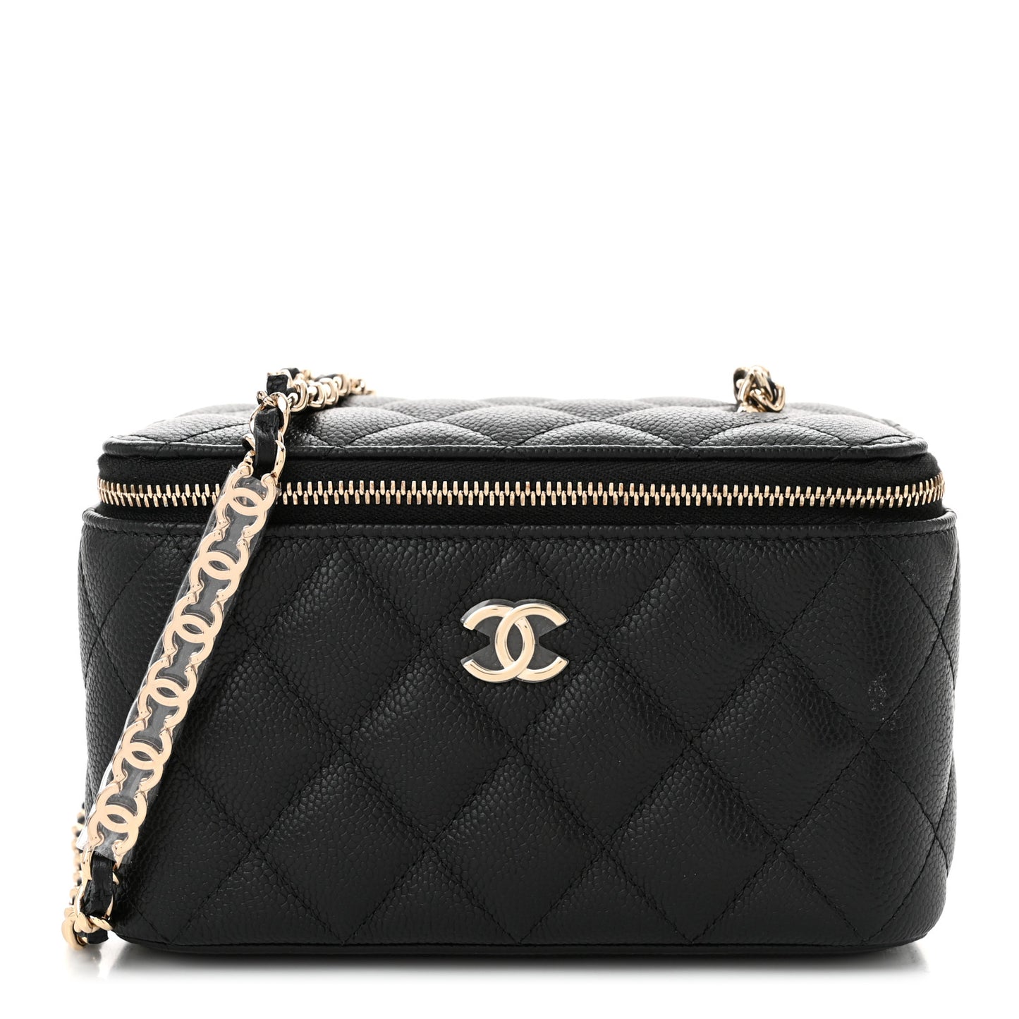 Caviar Quilted Small Tiny CC Vanity Case With Chain Black