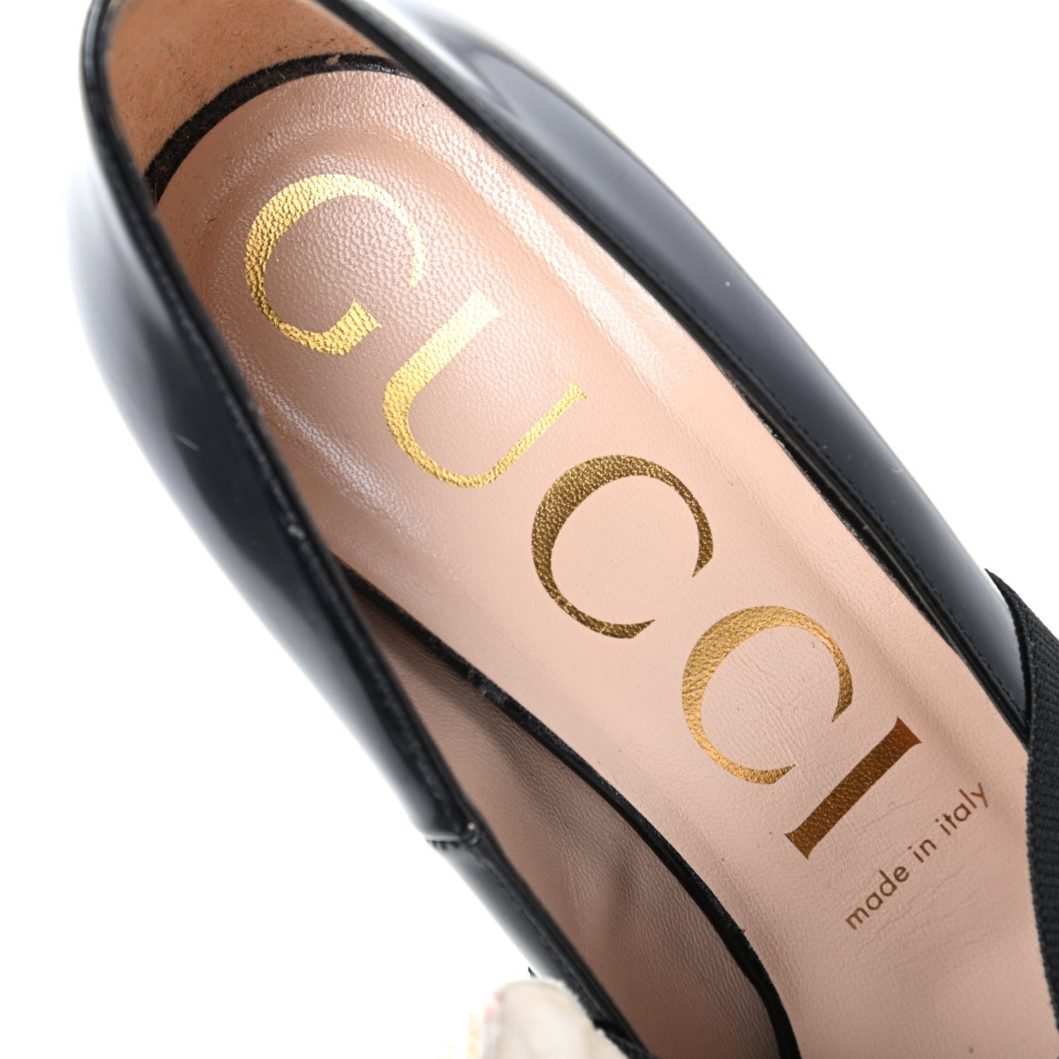 Gucci Polished Calfskin Removable Pearly Bow Elaisa Platform High Heel Pumps 37.5 Black 8 of 9