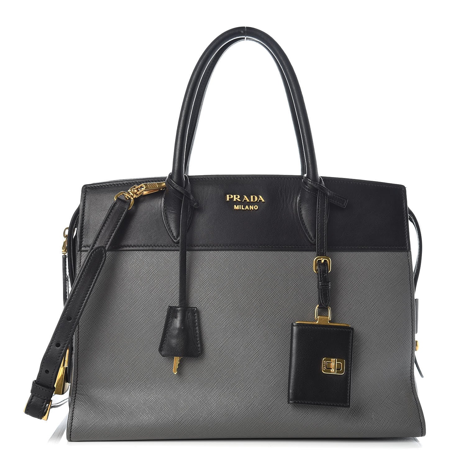 Prada Saffiano City Calf Medium Esplanade Tote Mercurio Black 1 of 14