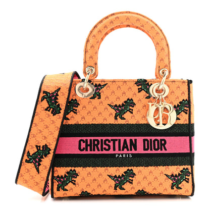Christian Dior Canvas Embroidered Dino Medium Lady D-Lite Orange Multicolor 1 of 13