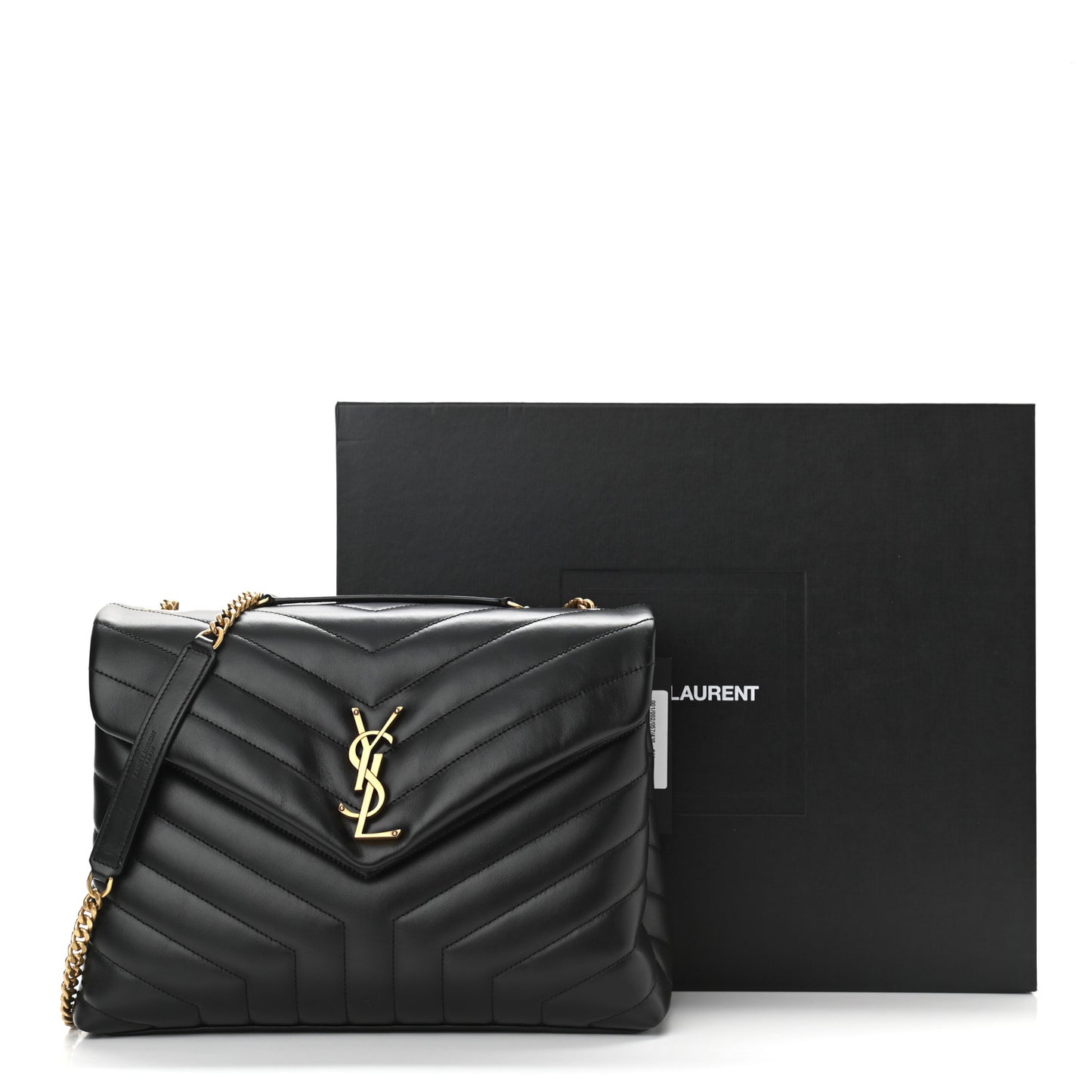 Calfskin Y Quilted Monogram Medium Loulou Chain Satchel Black